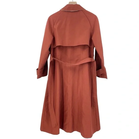 Women's Vintage 1970s Trench Coat Belted Flannel Lined Rust Orange | Size M/L - Picture 4 of 11